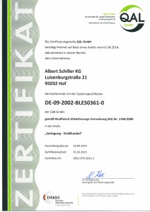 Zertifikat Rindfleischetikettierung 2014
